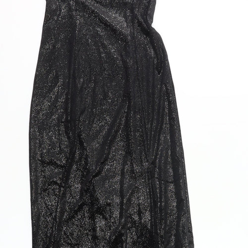 H&M Women Black XS Glitter Slip Midi Dress Party Clubwear