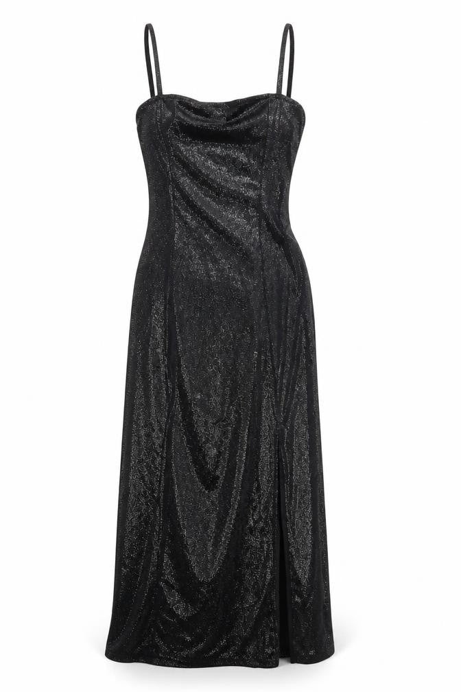 H&M Women Black XS Glitter Slip Midi Dress Party Clubwear