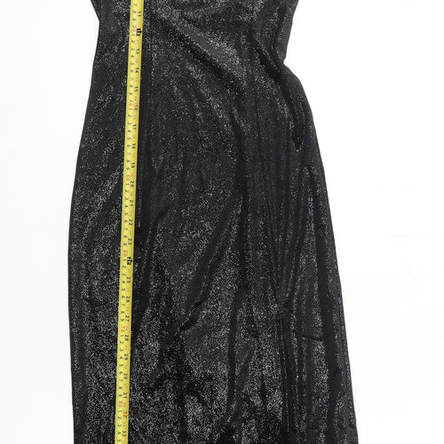 H&M Women Black XS Glitter Slip Midi Dress Party Clubwear