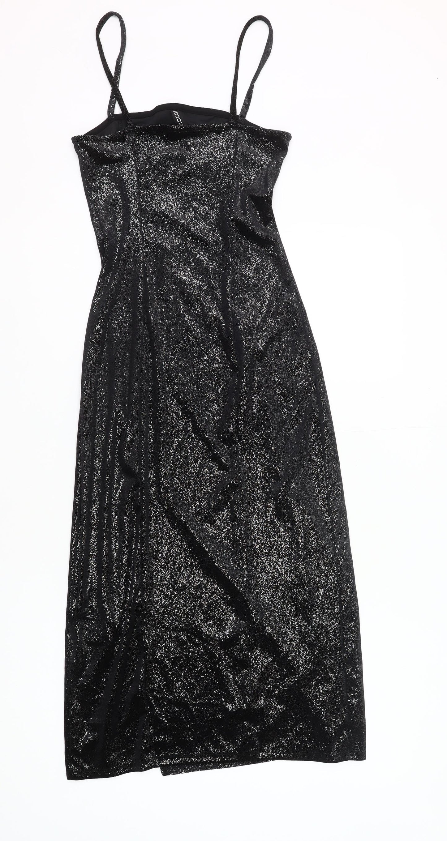H&M Women Black XS Glitter Slip Midi Dress Party Clubwear