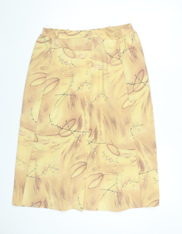 Fantom Womens Yellow Floral A-Line Knee Length Skirt 2XL Viscose