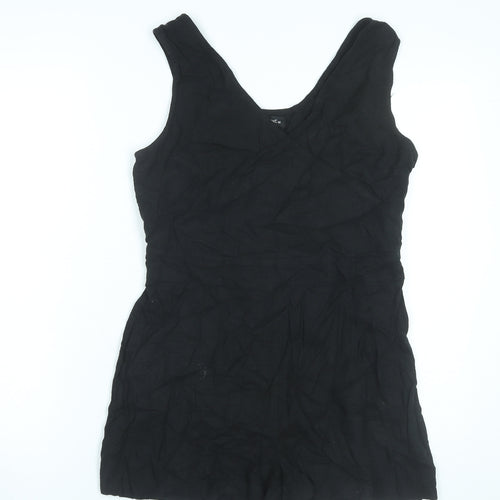 Next Womens Black Linen Blend Sleeveless V-Neck Playsuit Size 12