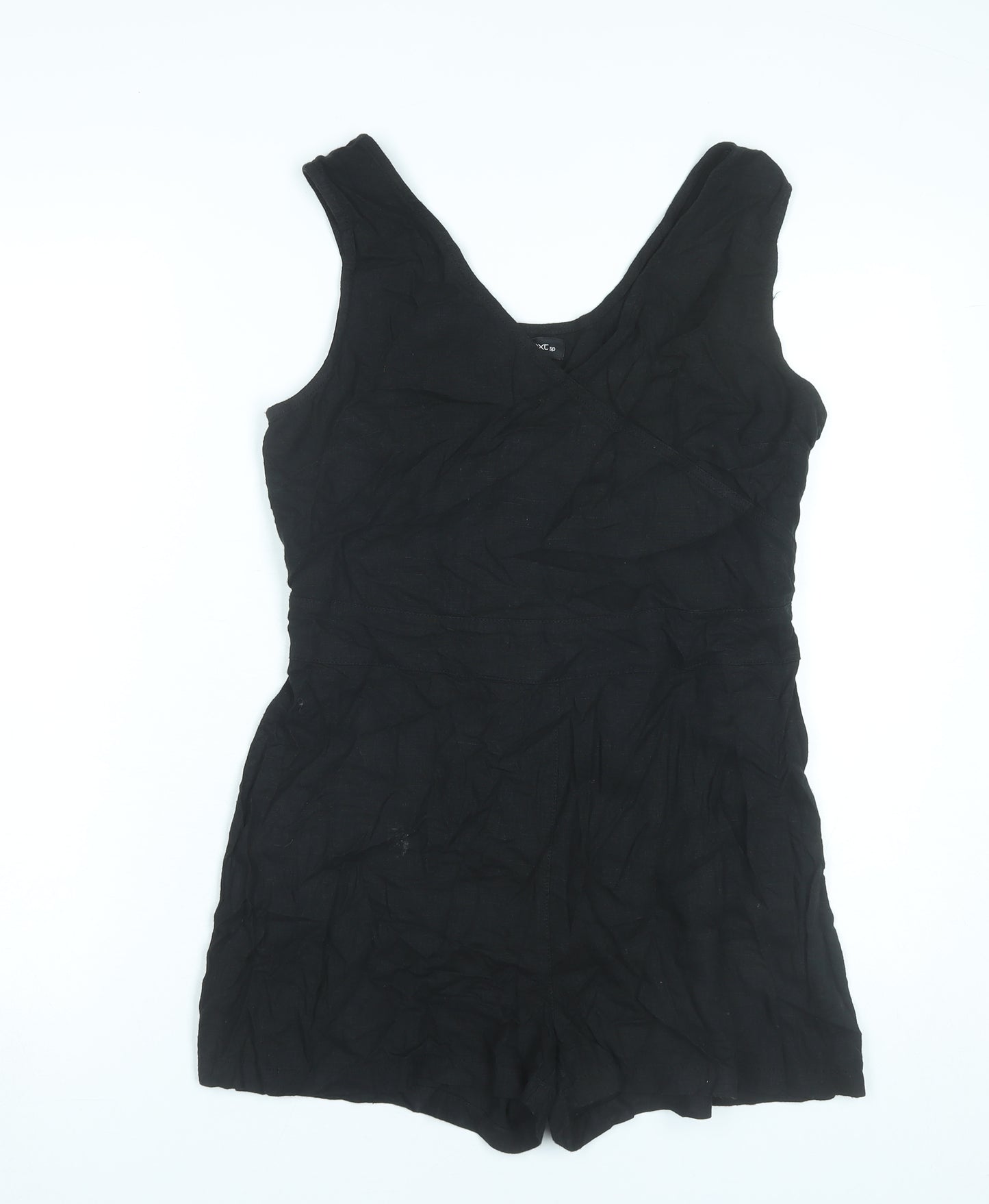 Next Womens Black Linen Blend Sleeveless V-Neck Playsuit Size 12