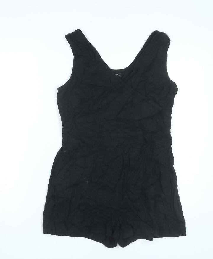 Next Womens Black Linen Blend Sleeveless V-Neck Playsuit Size 12