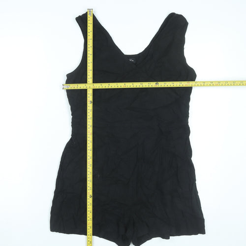 Next Womens Black Linen Blend Sleeveless V-Neck Playsuit Size 12