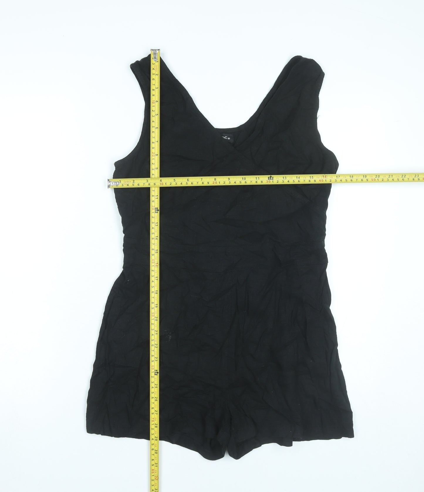 Next Womens Black Linen Blend Sleeveless V-Neck Playsuit Size 12