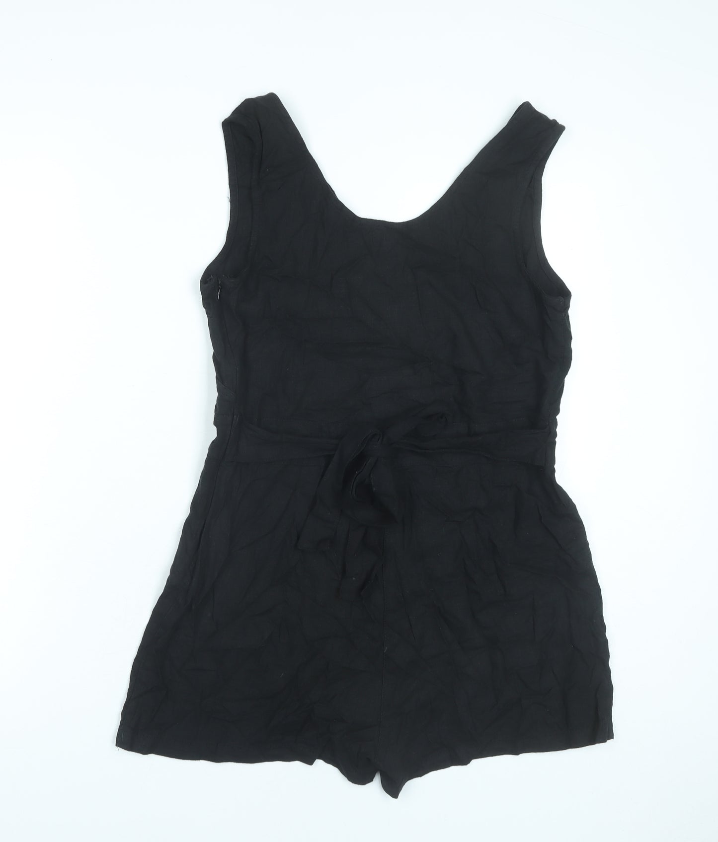 Next Womens Black Linen Blend Sleeveless V-Neck Playsuit Size 12