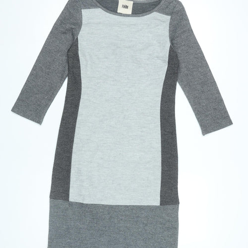 FWM Women’s Grey Colourblock Sheath Dress Size 10 Wool Blend