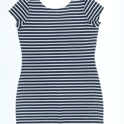 Yessica Women Blue Striped Bodycon Dress L Scoop Neck