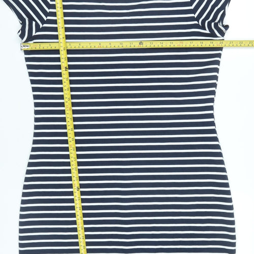 Yessica Women Blue Striped Bodycon Dress L Scoop Neck
