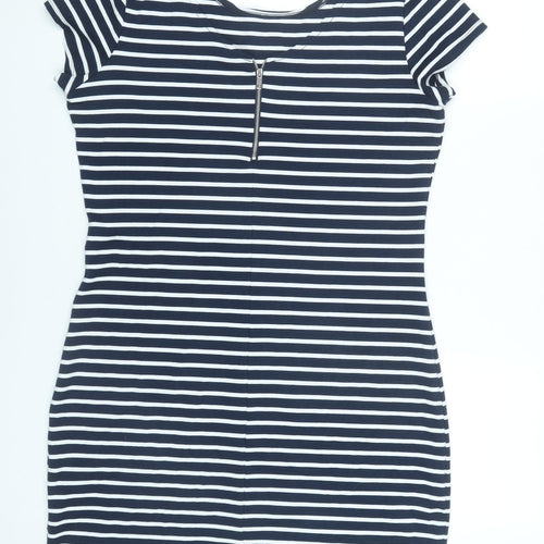 Yessica Women Blue Striped Bodycon Dress L Scoop Neck