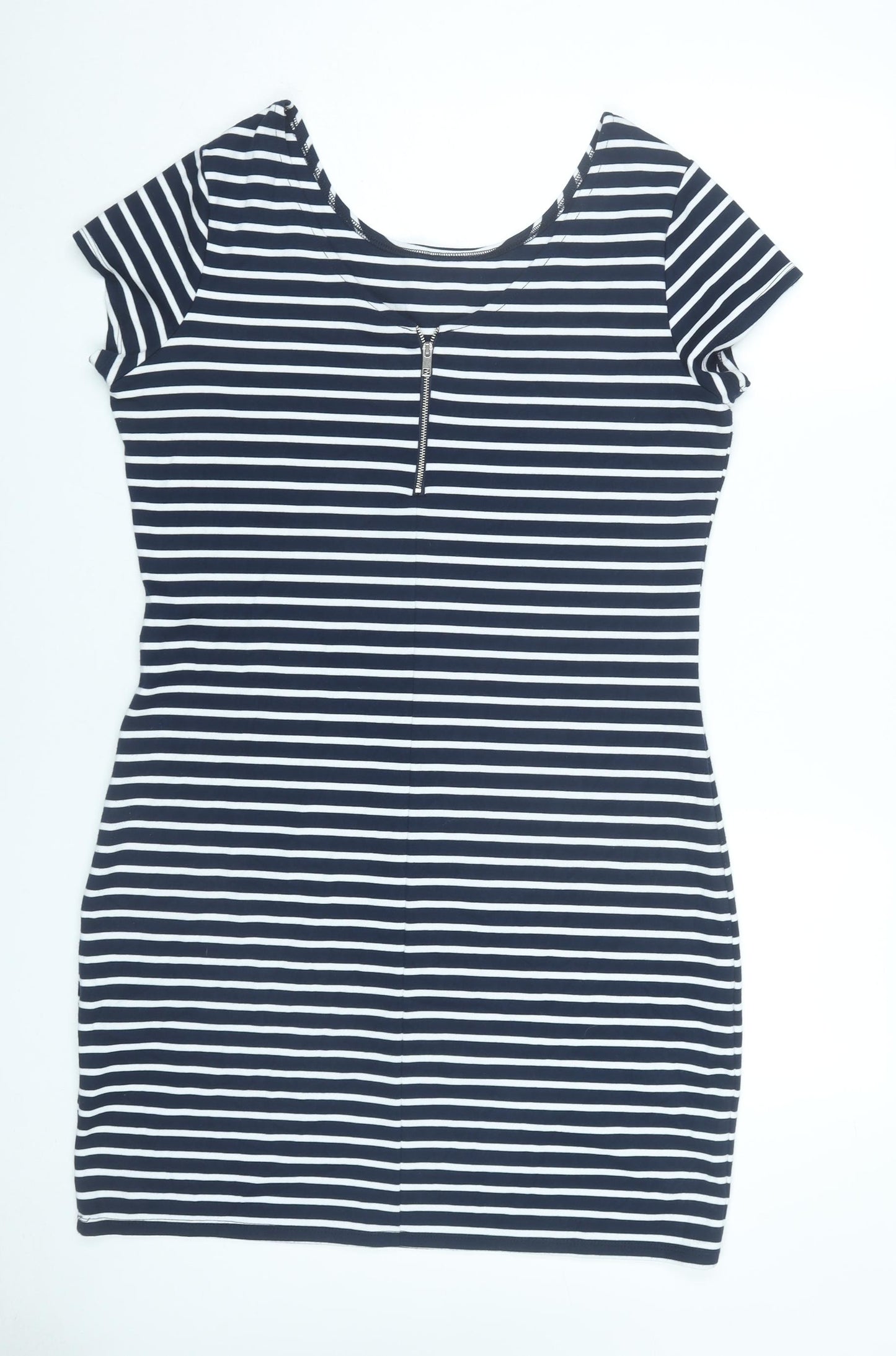 Yessica Women Blue Striped Bodycon Dress L Scoop Neck