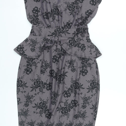 Dorothy Perkins Women’s Grey Floral Lace Peplum Pencil Dress Size 10