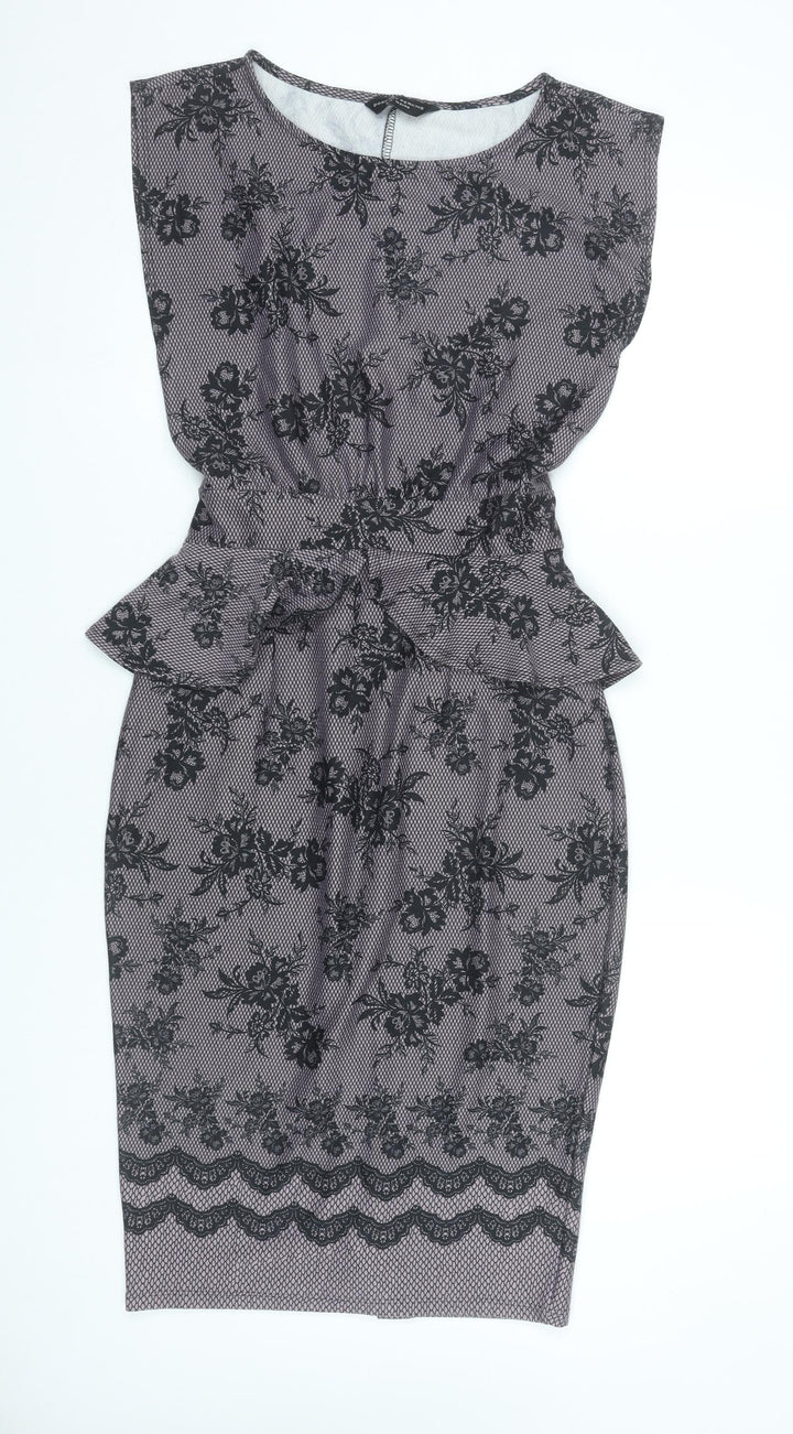 Dorothy Perkins Women’s Grey Floral Lace Peplum Pencil Dress Size 10