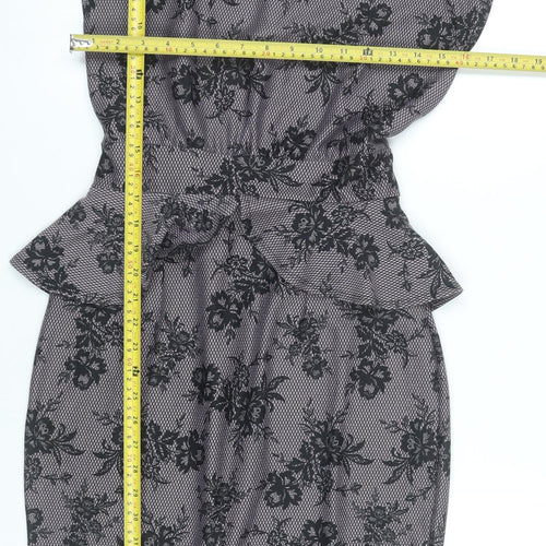 Dorothy Perkins Women’s Grey Floral Lace Peplum Pencil Dress Size 10