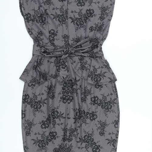 Dorothy Perkins Women’s Grey Floral Lace Peplum Pencil Dress Size 10
