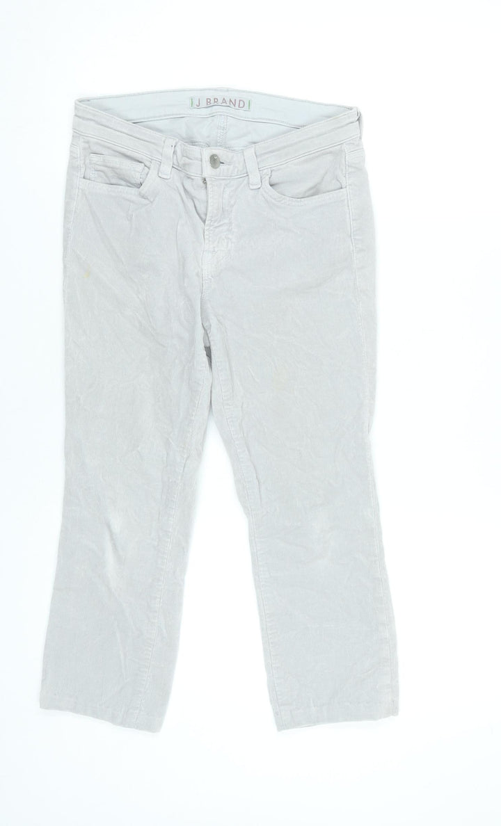 J Brand Women Grey Cropped Corduroy Slim Fit Trousers Size 10