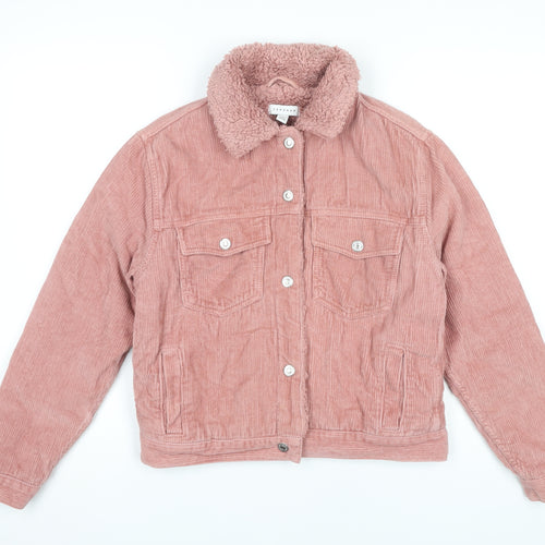 Topshop Women’s Pink Corduroy Sherpa Collar Jacket Size 6