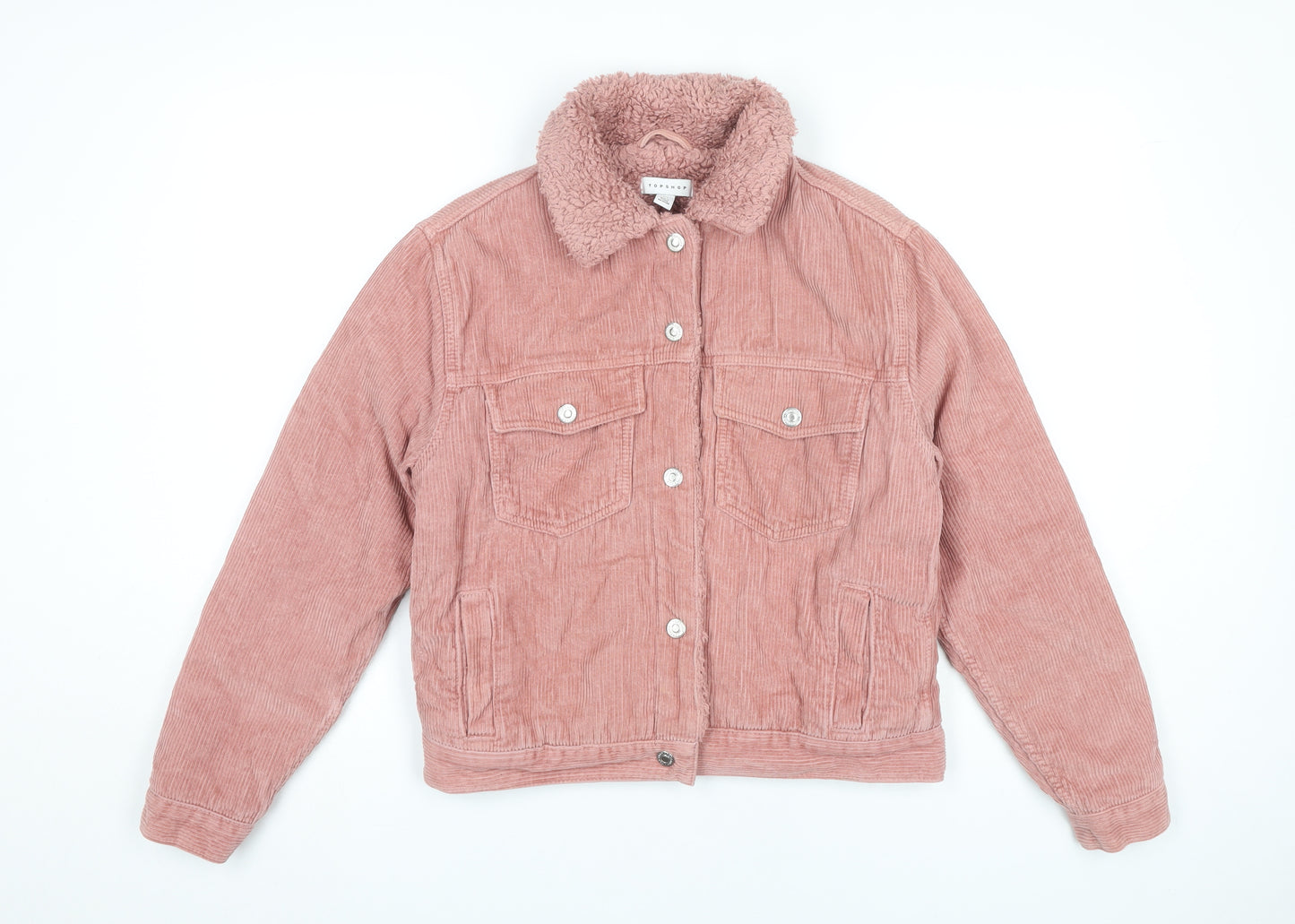 Topshop Women’s Pink Corduroy Sherpa Collar Jacket Size 6