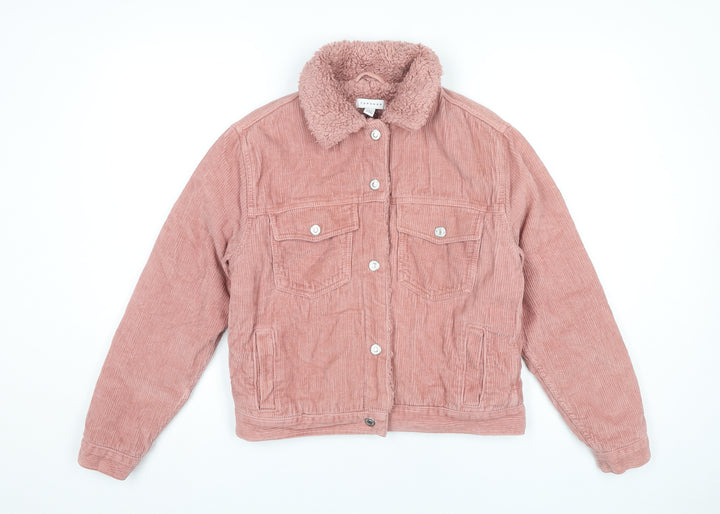 Topshop Women’s Pink Corduroy Sherpa Collar Jacket Size 6