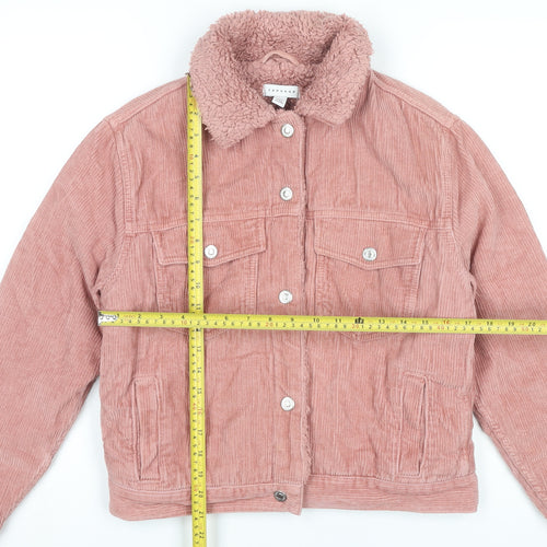 Topshop Women’s Pink Corduroy Sherpa Collar Jacket Size 6