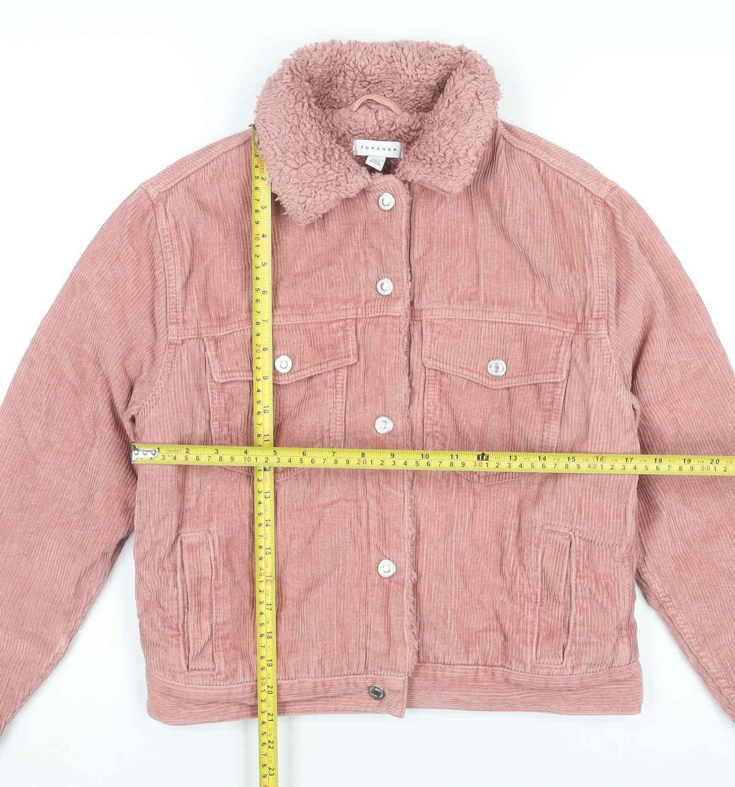 Topshop Women’s Pink Corduroy Sherpa Collar Jacket Size 6