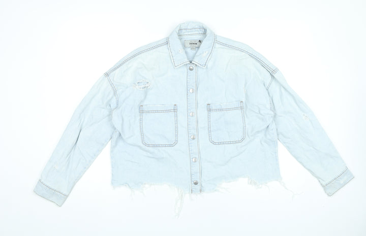New Look Women’s Blue Denim Cropped Distressed Jacket Size 10