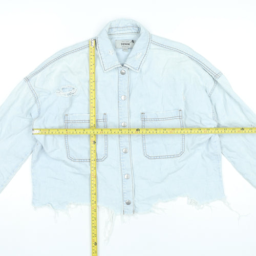 New Look Women’s Blue Denim Cropped Distressed Jacket Size 10