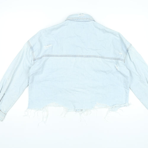 New Look Women’s Blue Denim Cropped Distressed Jacket Size 10