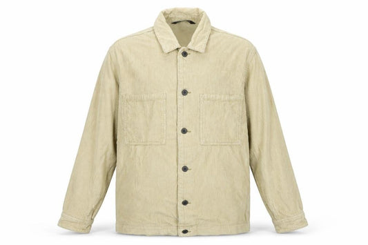 Front view of Bershka Men’s Beige Corduroy Relaxed Fit Jacket, size M