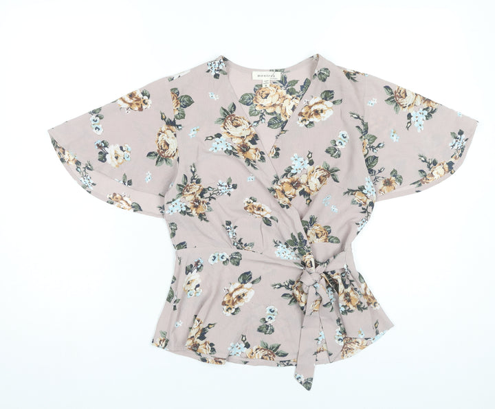 Monteau Women’s Multicoloured Floral Wrap Blouse S Short Sleeve