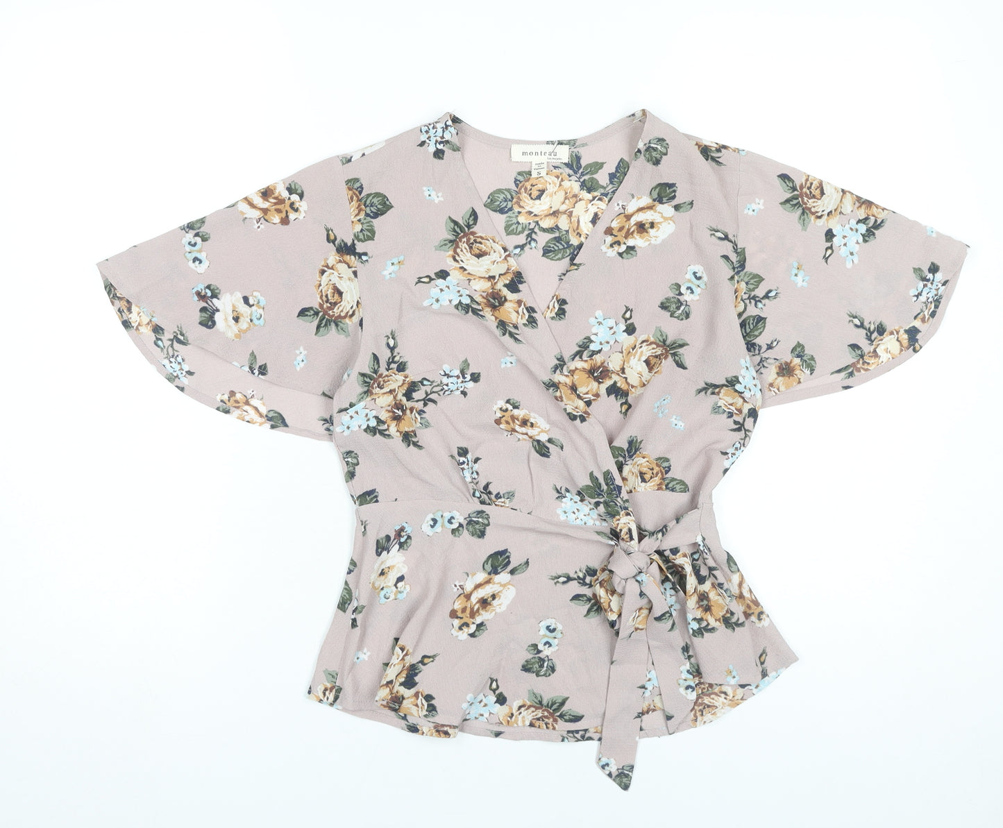 Monteau Women’s Multicoloured Floral Wrap Blouse S Short Sleeve