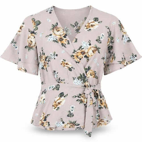 Monteau Women’s Multicoloured Floral Wrap Blouse S Short Sleeve