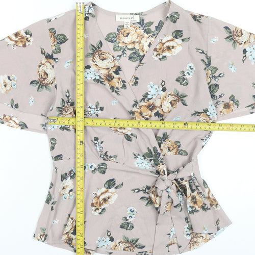 Monteau Women’s Multicoloured Floral Wrap Blouse S Short Sleeve