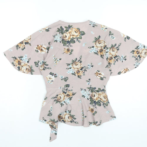 Monteau Women’s Multicoloured Floral Wrap Blouse S Short Sleeve