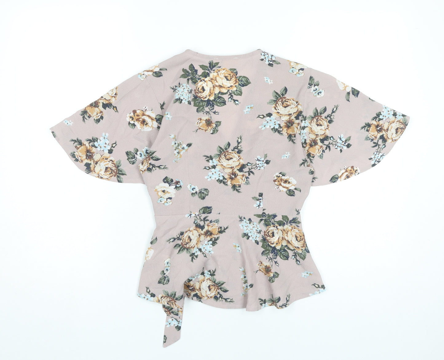 Monteau Women’s Multicoloured Floral Wrap Blouse S Short Sleeve