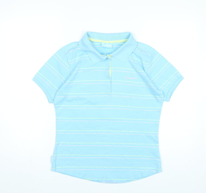 LA Gear Womens Blue Polo Shirt Size 16 Striped Short Sleeve Top