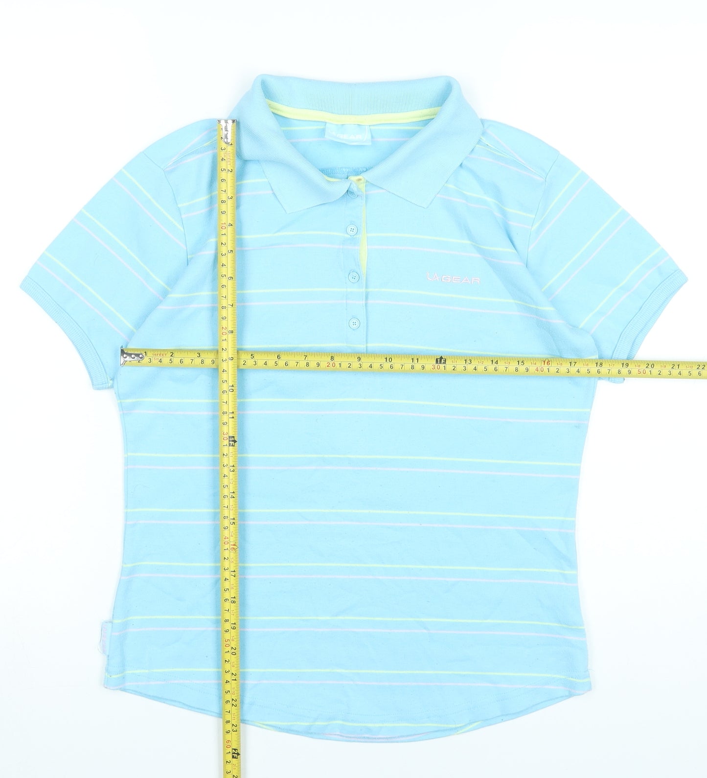 LA Gear Womens Blue Polo Shirt Size 16 Striped Short Sleeve Top