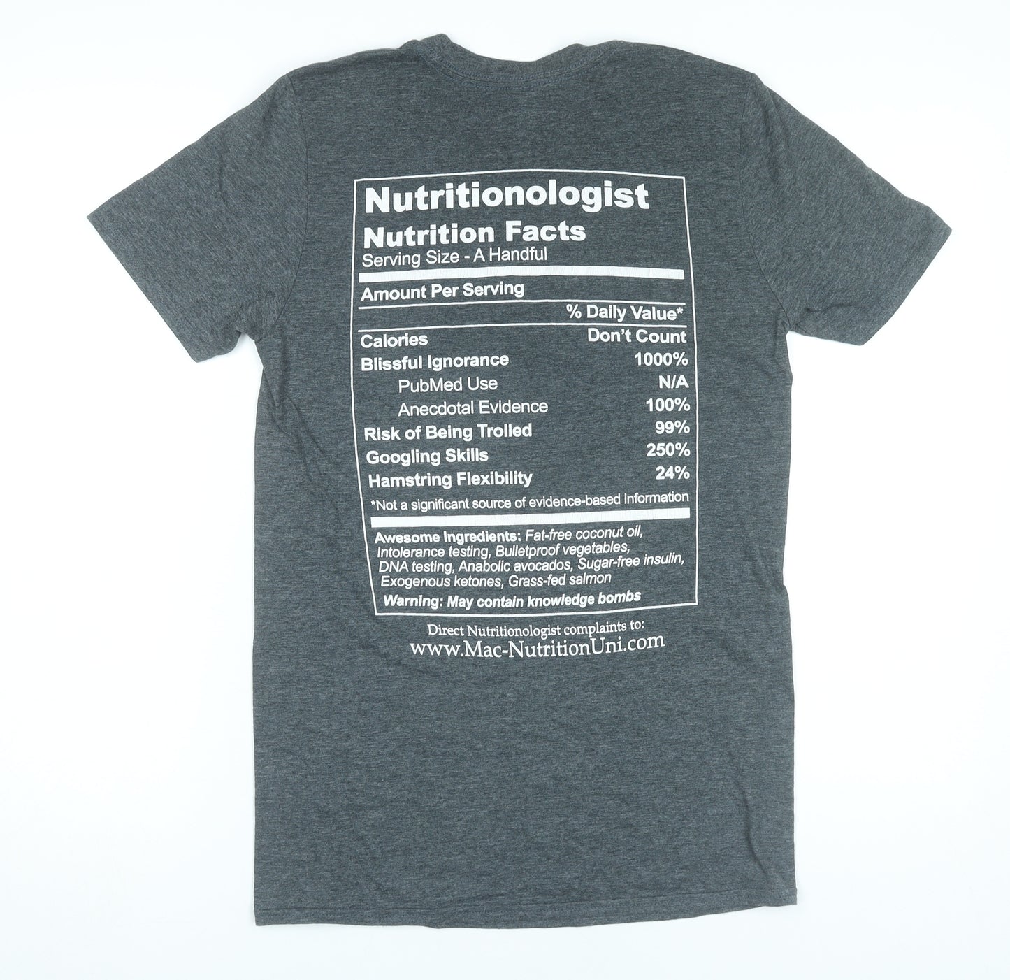 Gildan Men’s Grey MNU Funny Nutrition University Graphic T-Shirt Size S