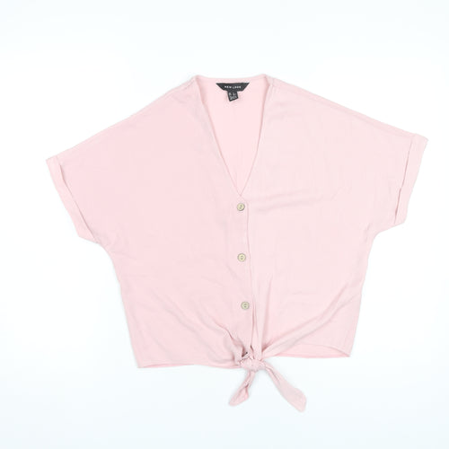 New Look Women’s Pink Cropped Button Tie Blouse UK 6