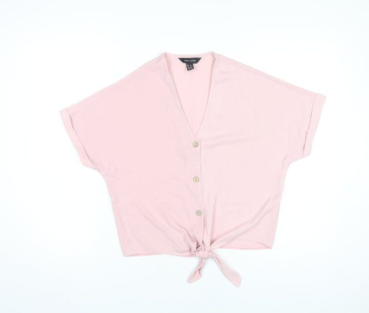 New Look Women’s Pink Cropped Button Tie Blouse UK 6