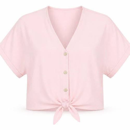 New Look Women’s Pink Cropped Button Tie Blouse UK 6