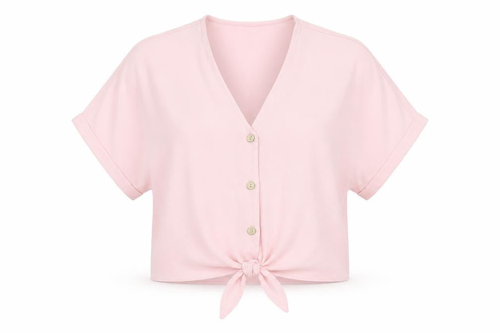 New Look Women’s Pink Cropped Button Tie Blouse UK 6
