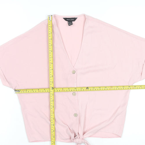 New Look Women’s Pink Cropped Button Tie Blouse UK 6