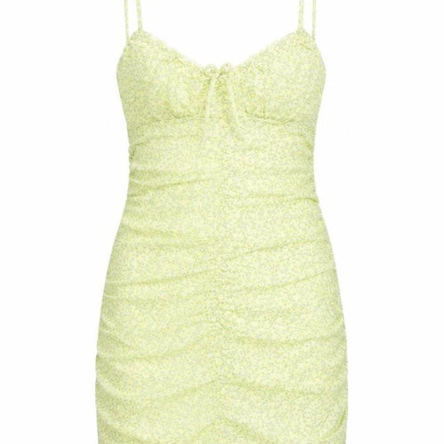 H&M Women Yellow Floral Bodycon Short Dress Size 12 Sleeveless