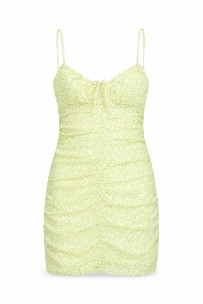 H&M Women Yellow Floral Bodycon Short Dress Size 12 Sleeveless