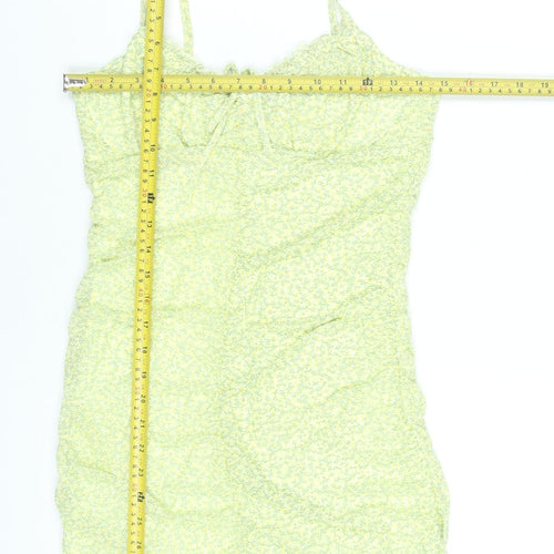 H&M Women Yellow Floral Bodycon Short Dress Size 12 Sleeveless