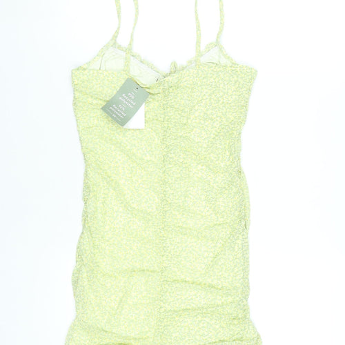 H&M Women Yellow Floral Bodycon Short Dress Size 12 Sleeveless