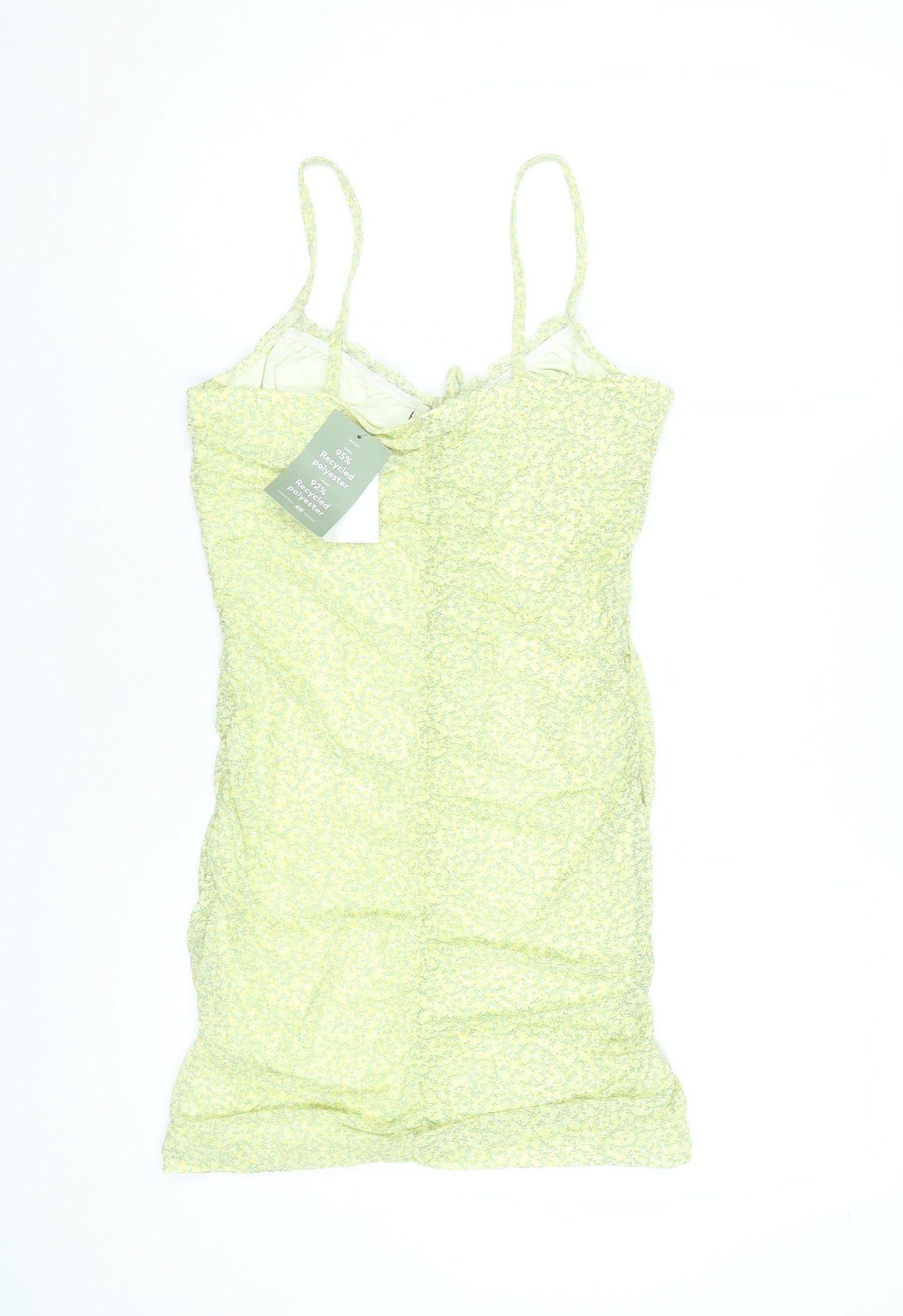 H&M Women Yellow Floral Bodycon Short Dress Size 12 Sleeveless