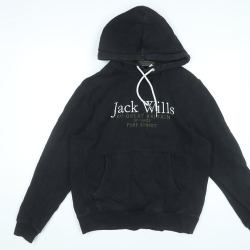 Jack Wills Mens Black Pullover Hoodie M Regular Fit Graphic Logo